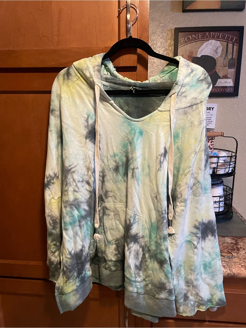 POL Tie-Dye Hooded Pullover in Green, Yellow, Gray
